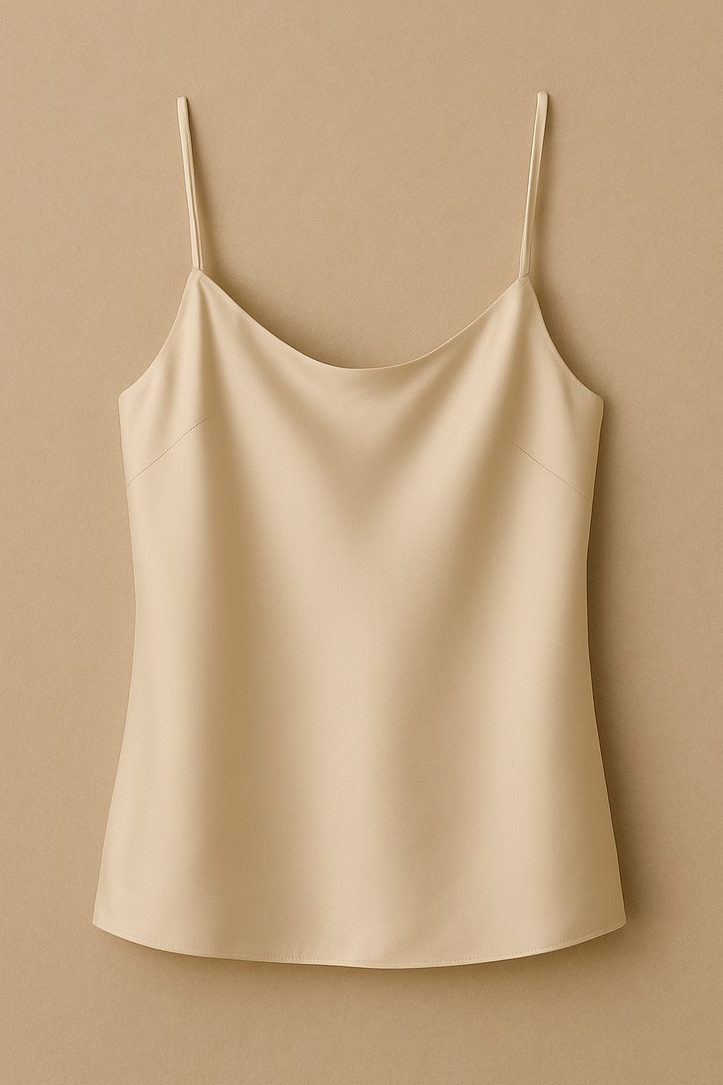 Beige silk camisole with fine straps and fluid neckline