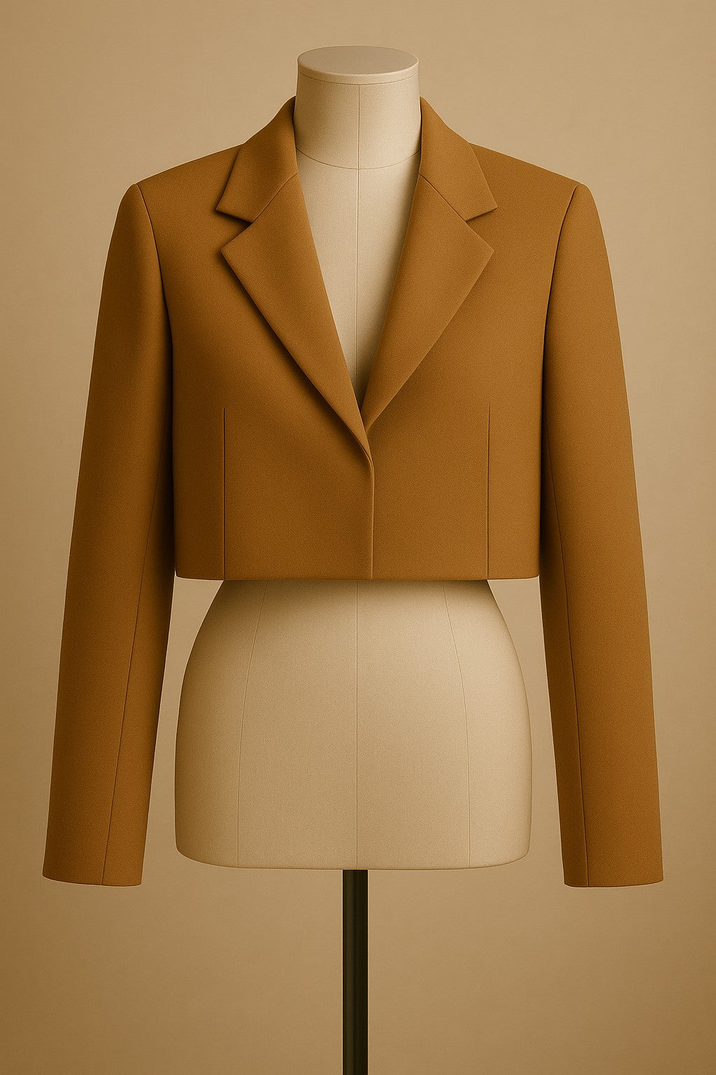 Cropped camel cashmere jacket with structured shoulders