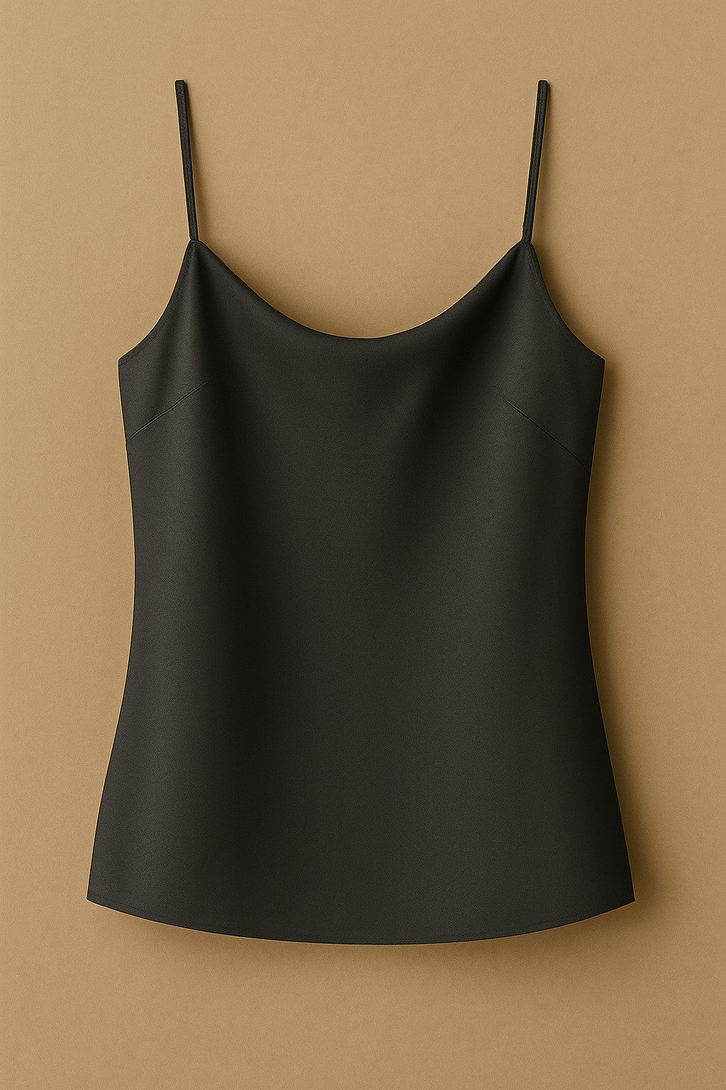Charcoal silk camisole with fine straps and fluid neckline