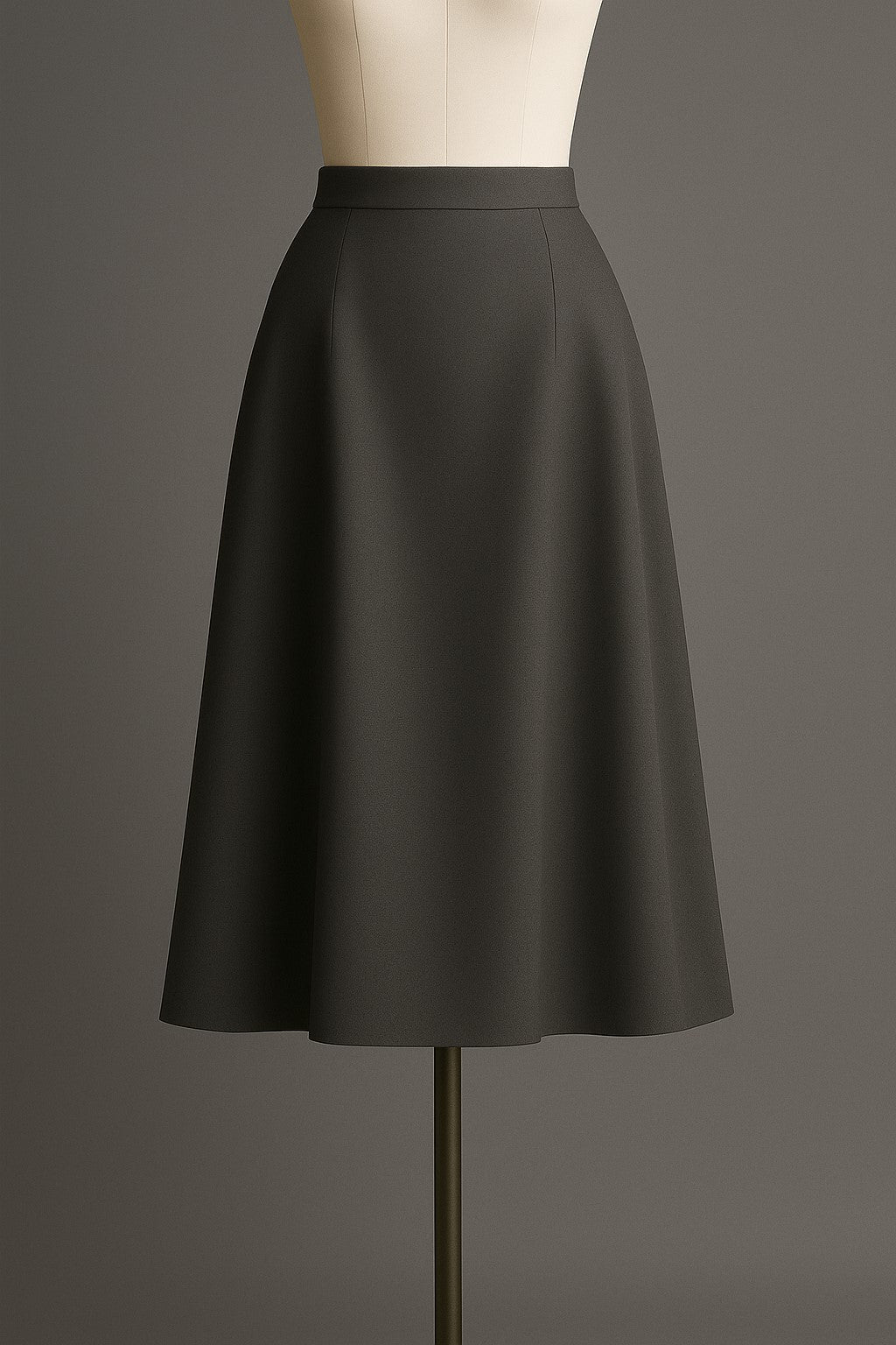 Charcoal A-line wool dress with minimalist silhouette and soft drape