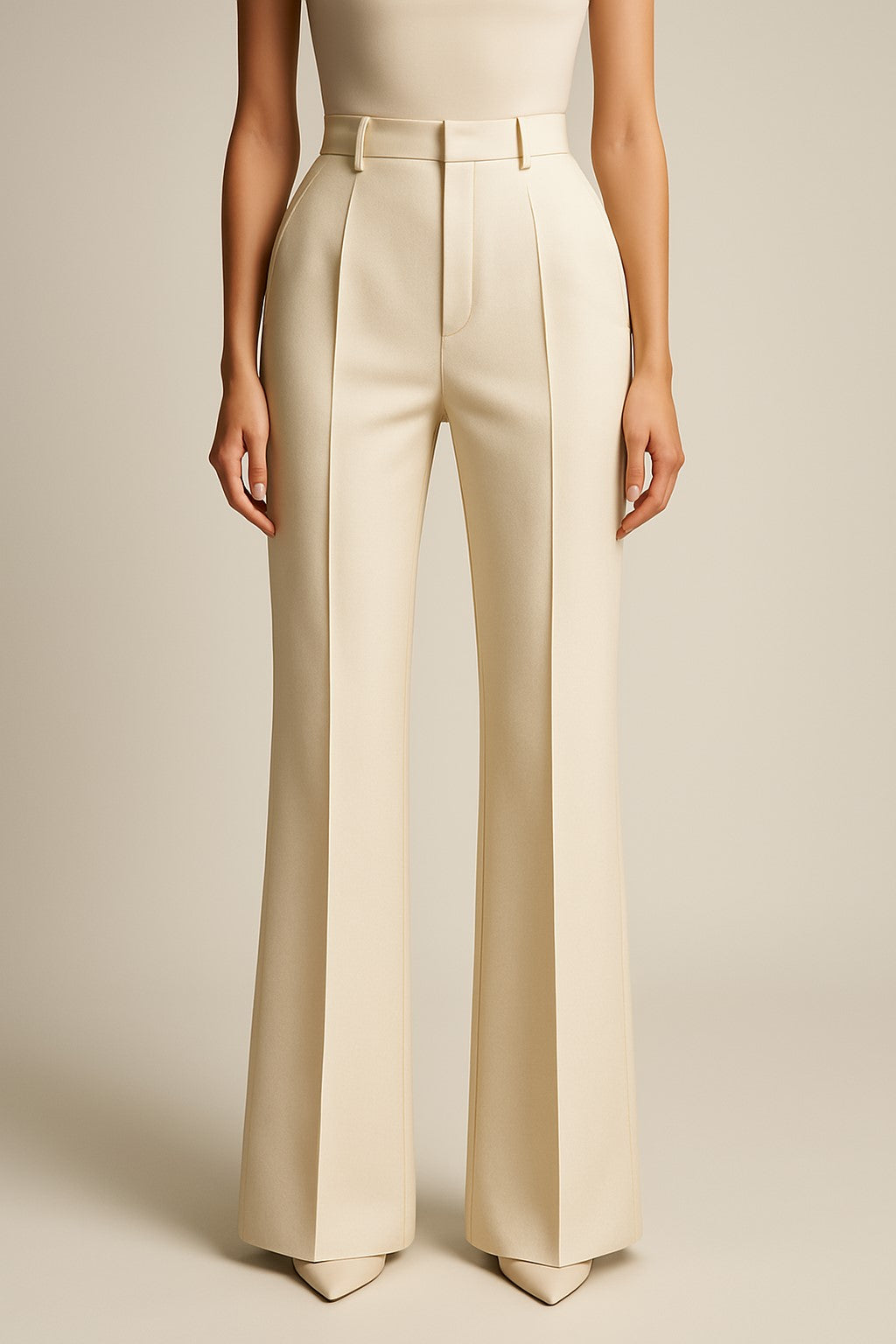 Ivory wool trousers with straight-leg cut and high waist
