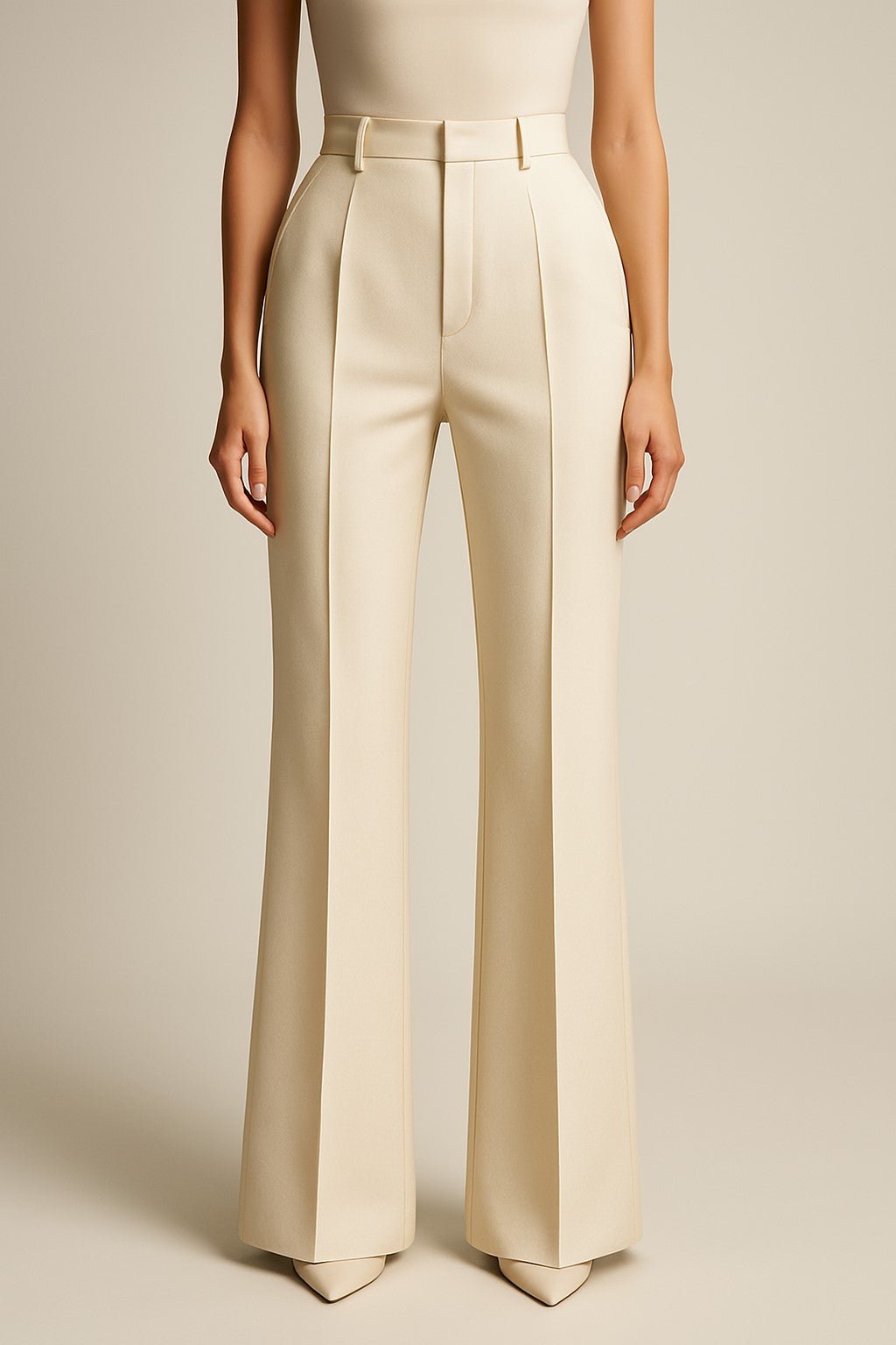 Ivory wool trousers with straight-leg cut and high waist