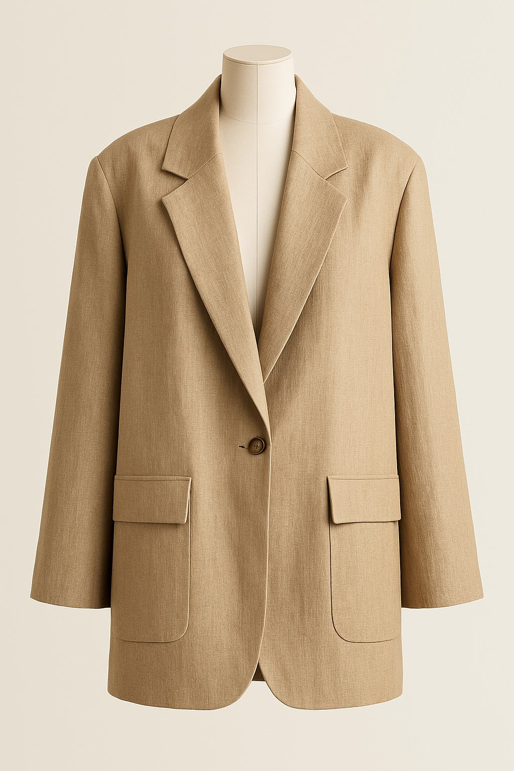 Natural linen blazer with single-button closure