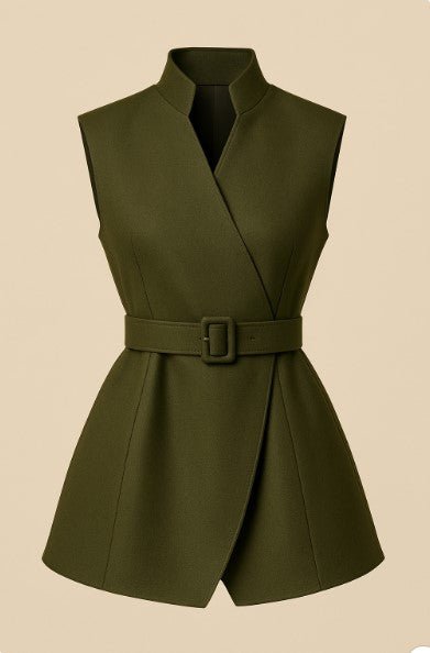 Olive wool vest with tailored fit and front pockets