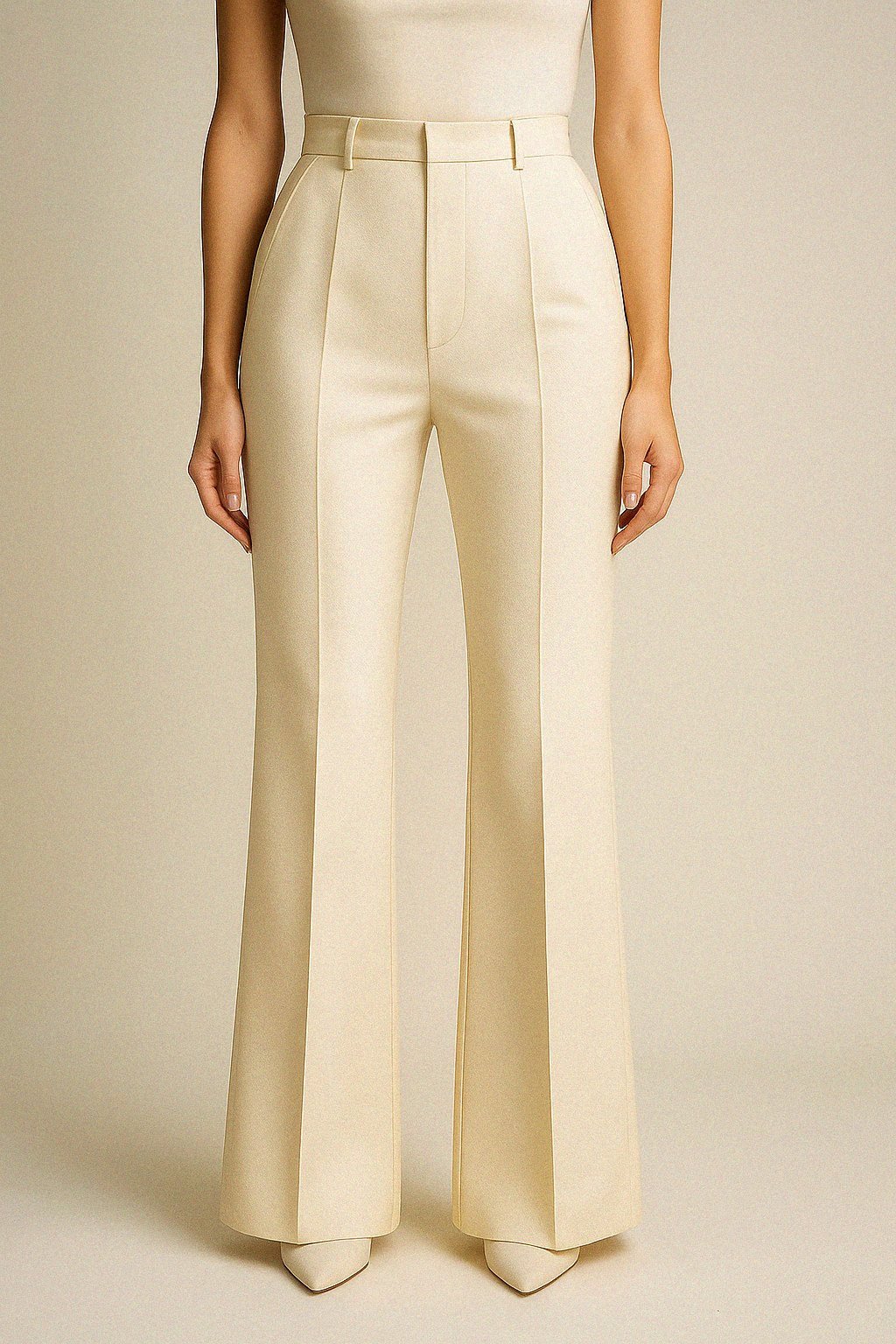 Beige wool trousers with straight-leg cut and high waist