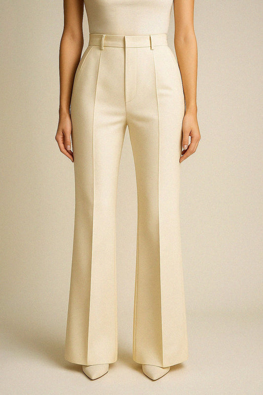 Beige wool trousers with straight-leg cut and high waist