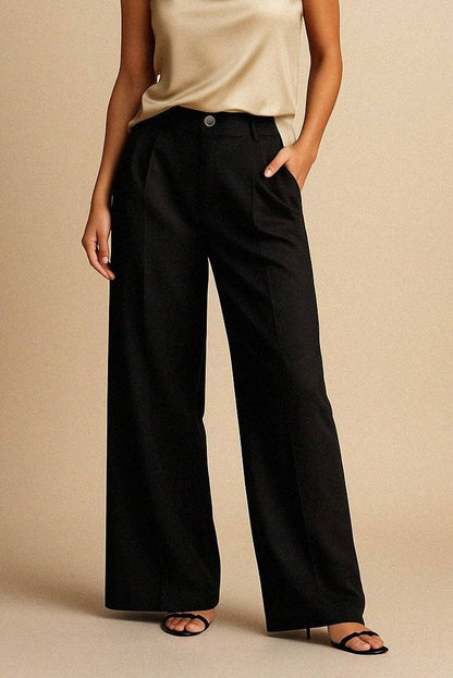 Wide-Leg Black Cotton Trousers