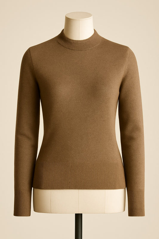 Camel wool knit top with refined texture and structured shape