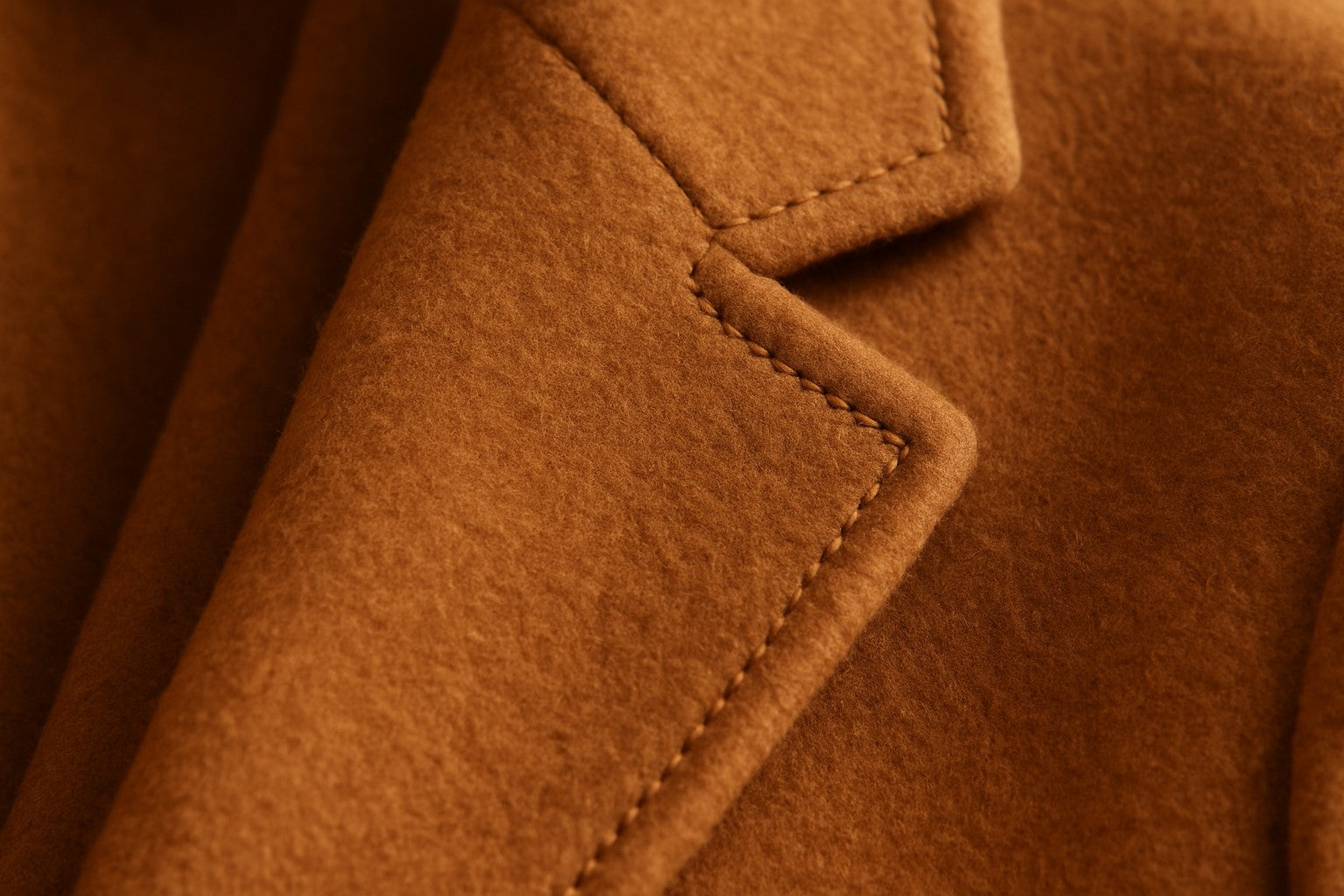 Close-up of a cashmere coat with a focus on texture and stitching.