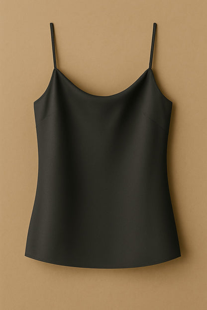 Charcoal silk camisole with fine straps and fluid neckline
