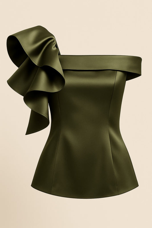 Emerald green silk top with asymmetrical neckline
