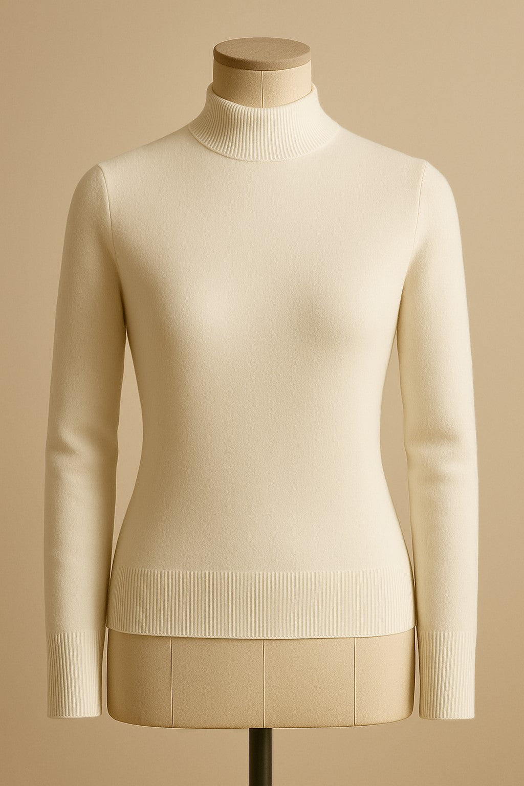 Ivory grey wool knit top with minimalist ribbed finish