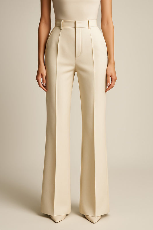 Ivory wool trousers with straight-leg cut and high waist
