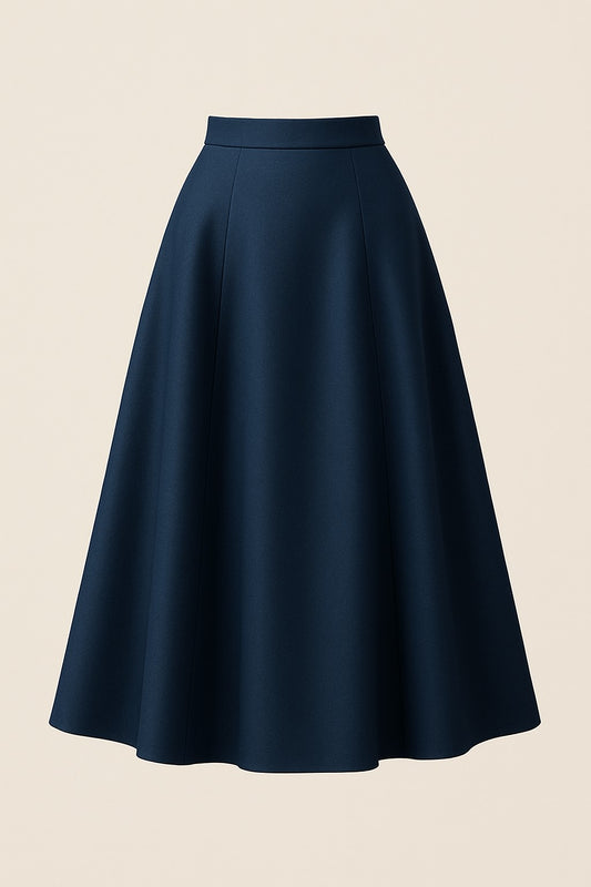 Midnight blue wool skirt with A-line silhouette