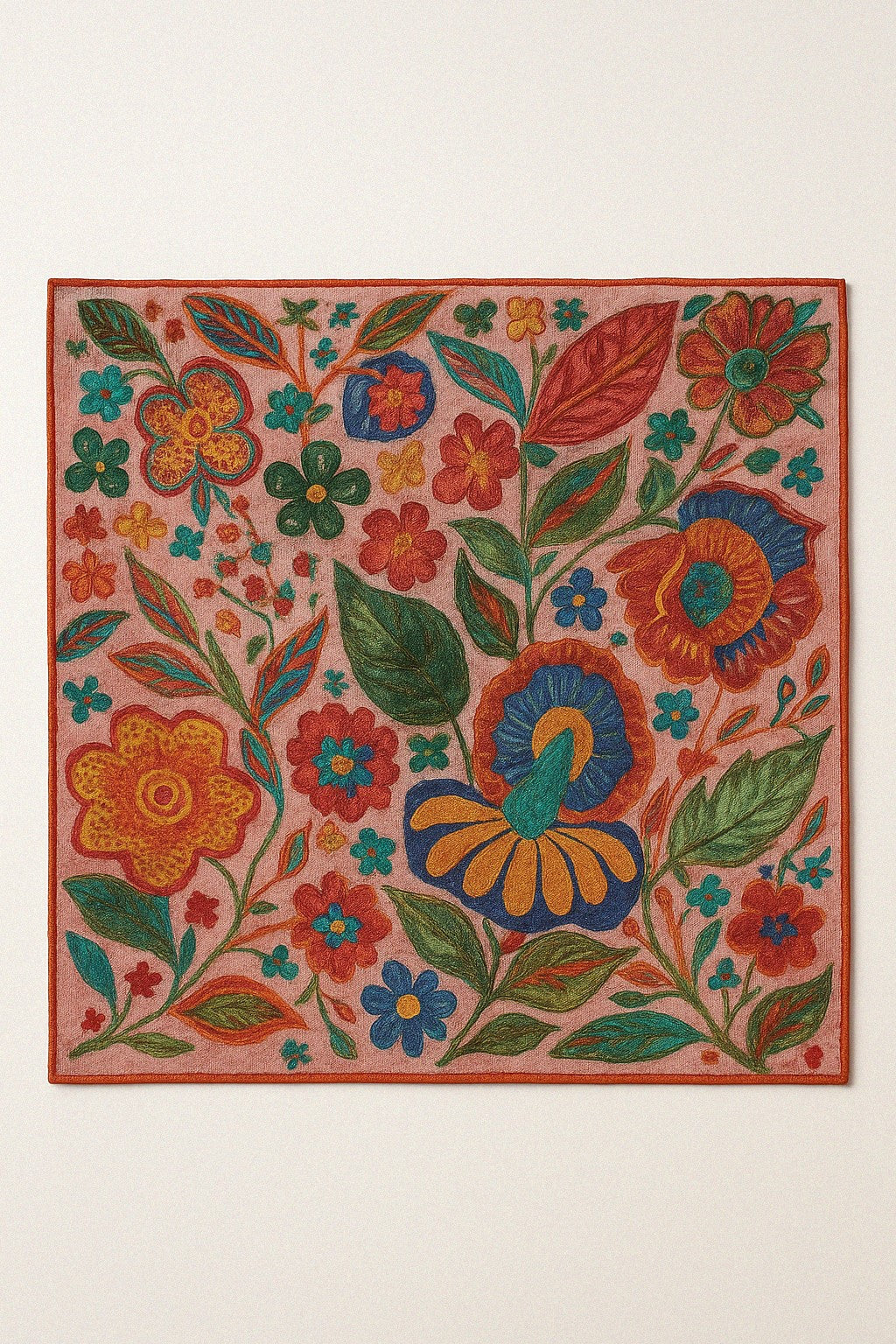 Colorful floral silk and cashmere scarf.