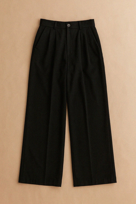 Wide-Leg Black Cotton Trousers