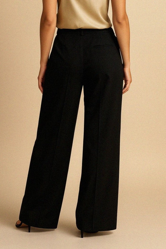 Wide-Leg Black Cotton Trousers